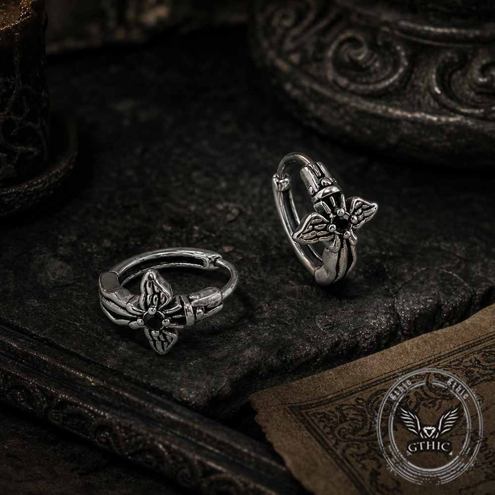 Vintage Curved Sword Cross Stainless Steel Earrings
