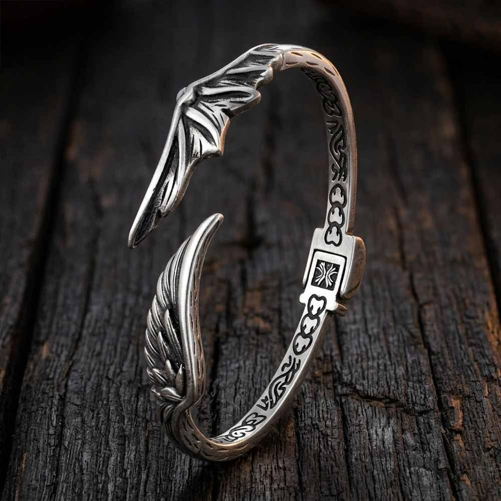 Vintage Angel Devil Wings Stainless Steel Cuff Bracelet