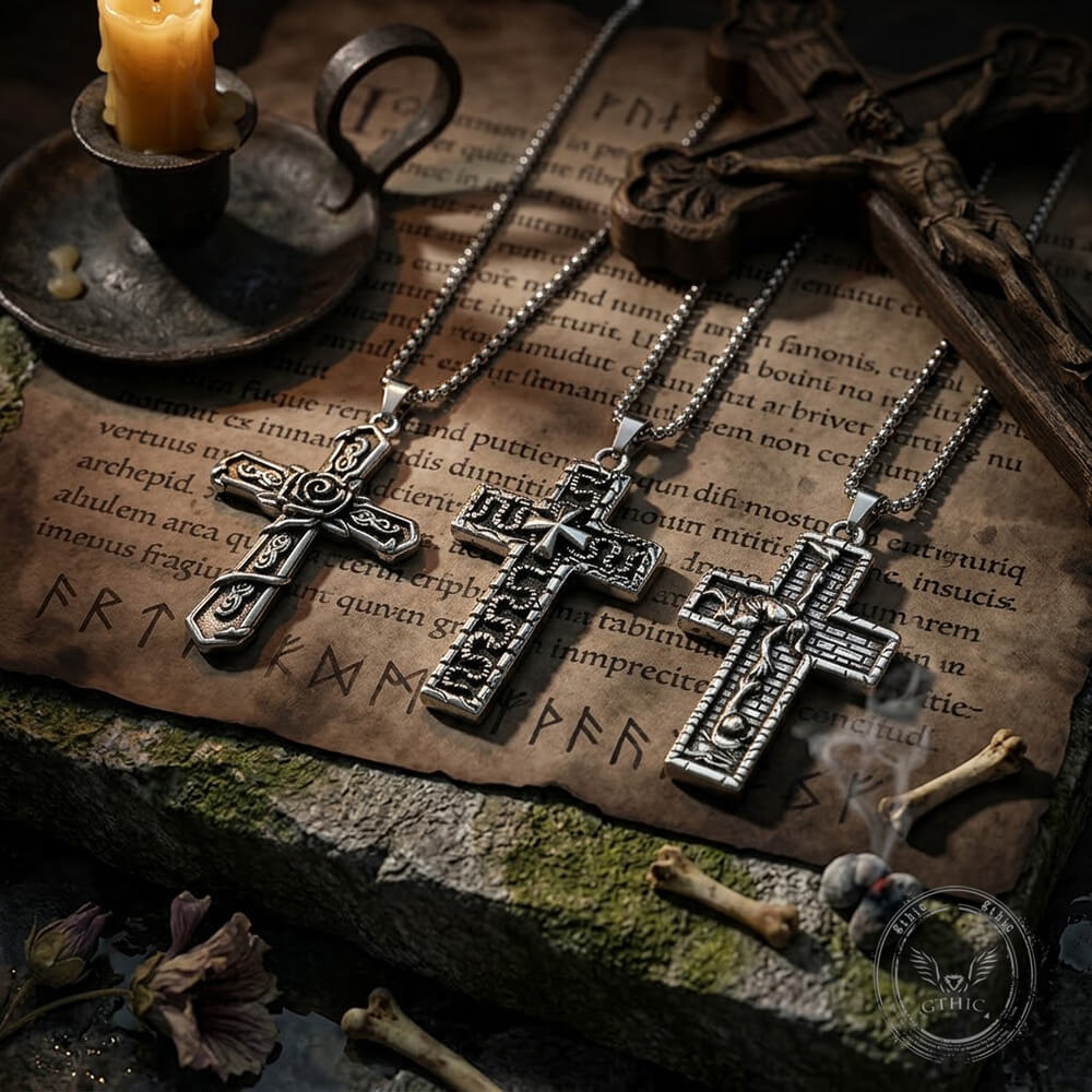 Vintage Snake Rose Cross Stainless Steel Pendant