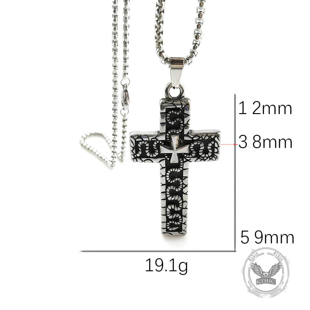 Vintage Snake Rose Cross Stainless Steel Pendant