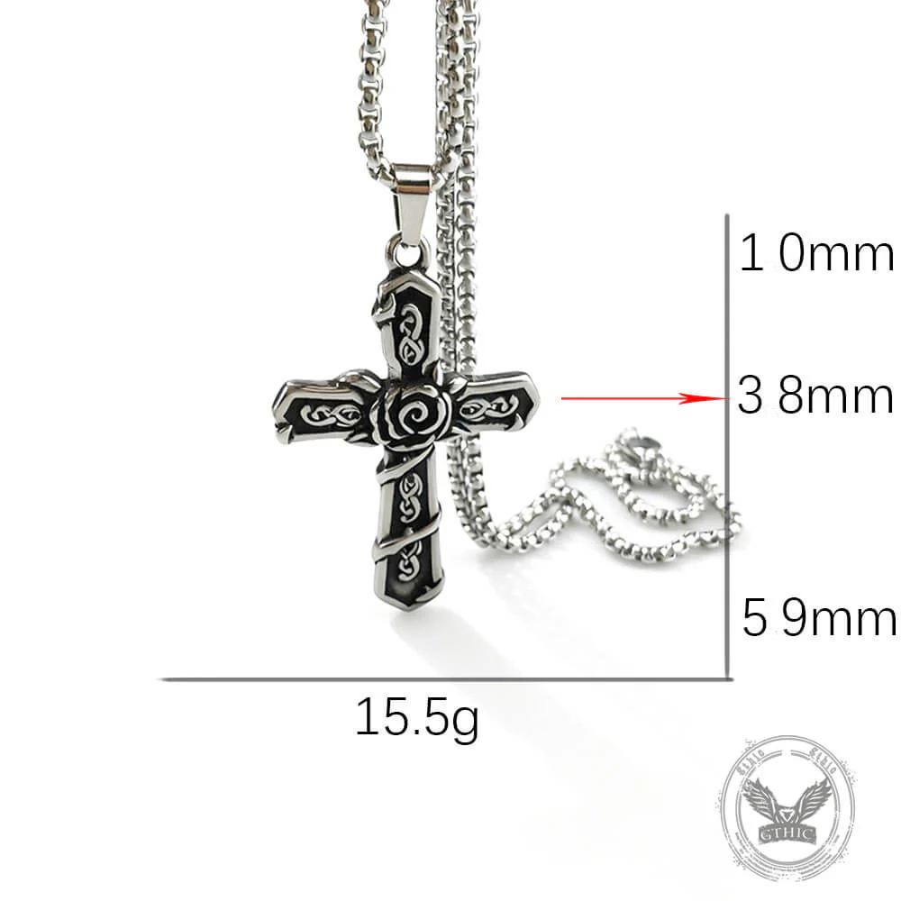 Vintage Snake Rose Cross Stainless Steel Pendant