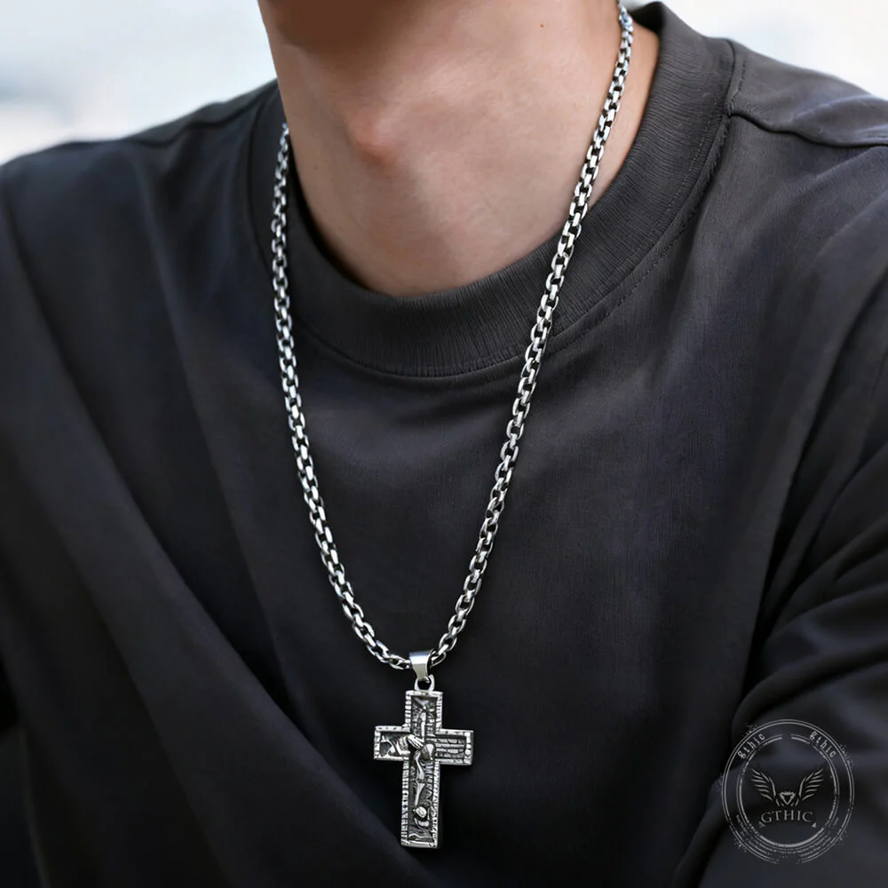 Vintage Snake Rose Cross Stainless Steel Pendant