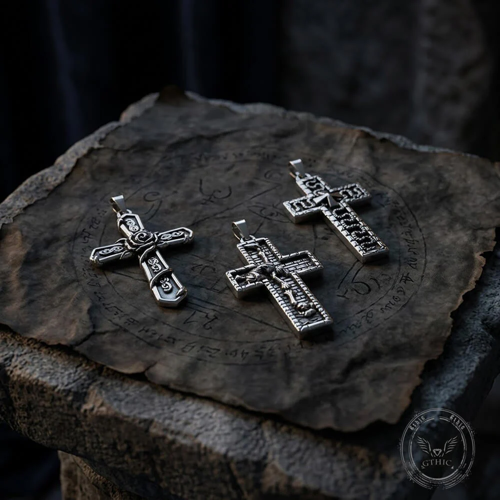 Vintage Snake Rose Cross Stainless Steel Pendant