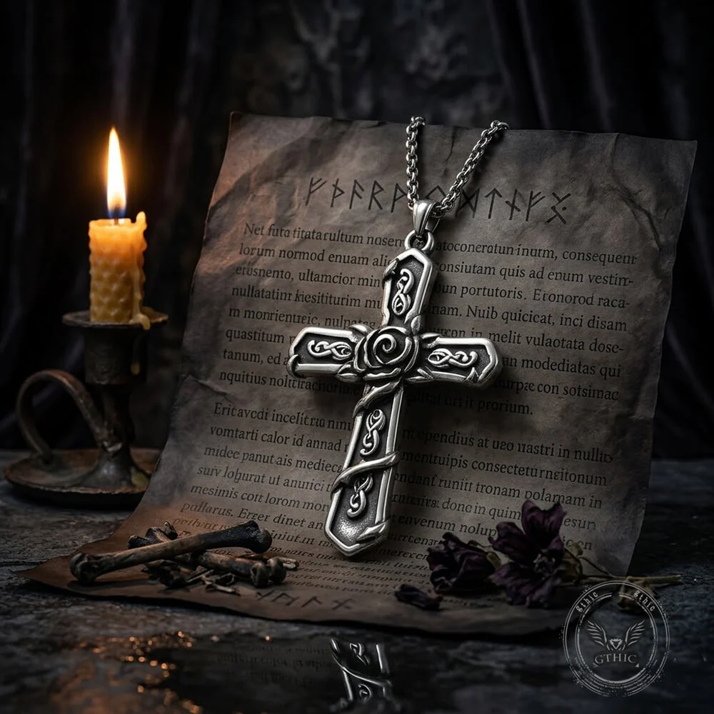 Vintage Snake Rose Cross Stainless Steel Pendant