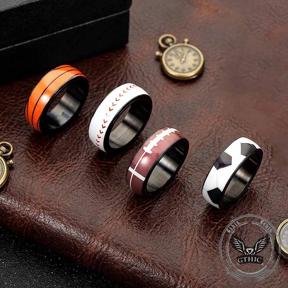 Fashion Sports Ball Pattern Stainless Steel Spinner Ring