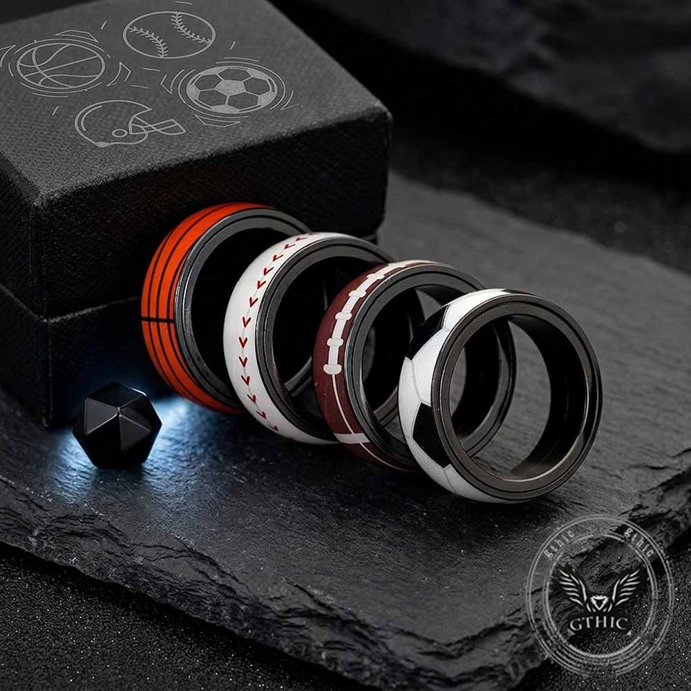 Fashion Sports Ball Pattern Stainless Steel Spinner Ring