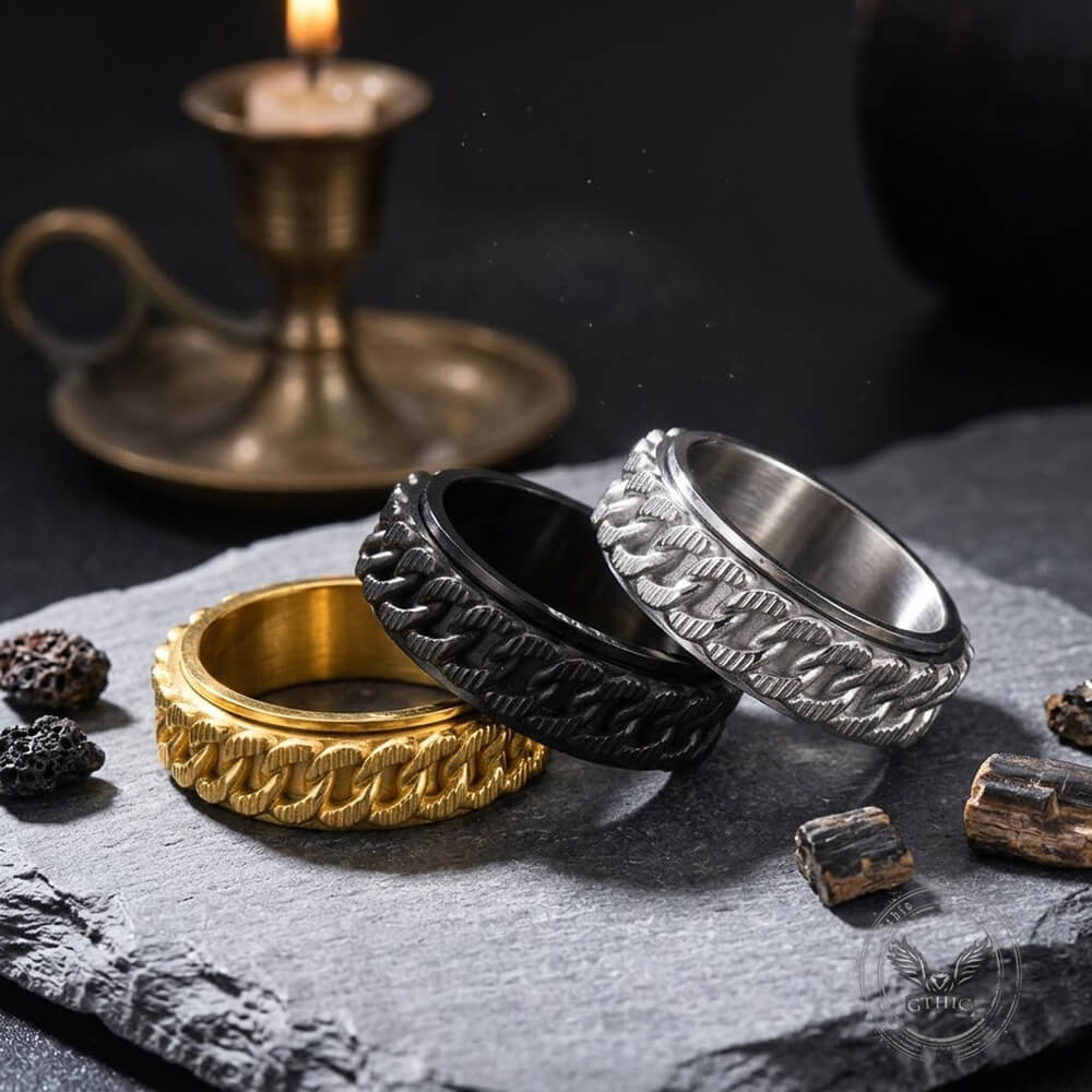 Punk Hip-Hop Cuban Link Stainless Steel Spinner Ring