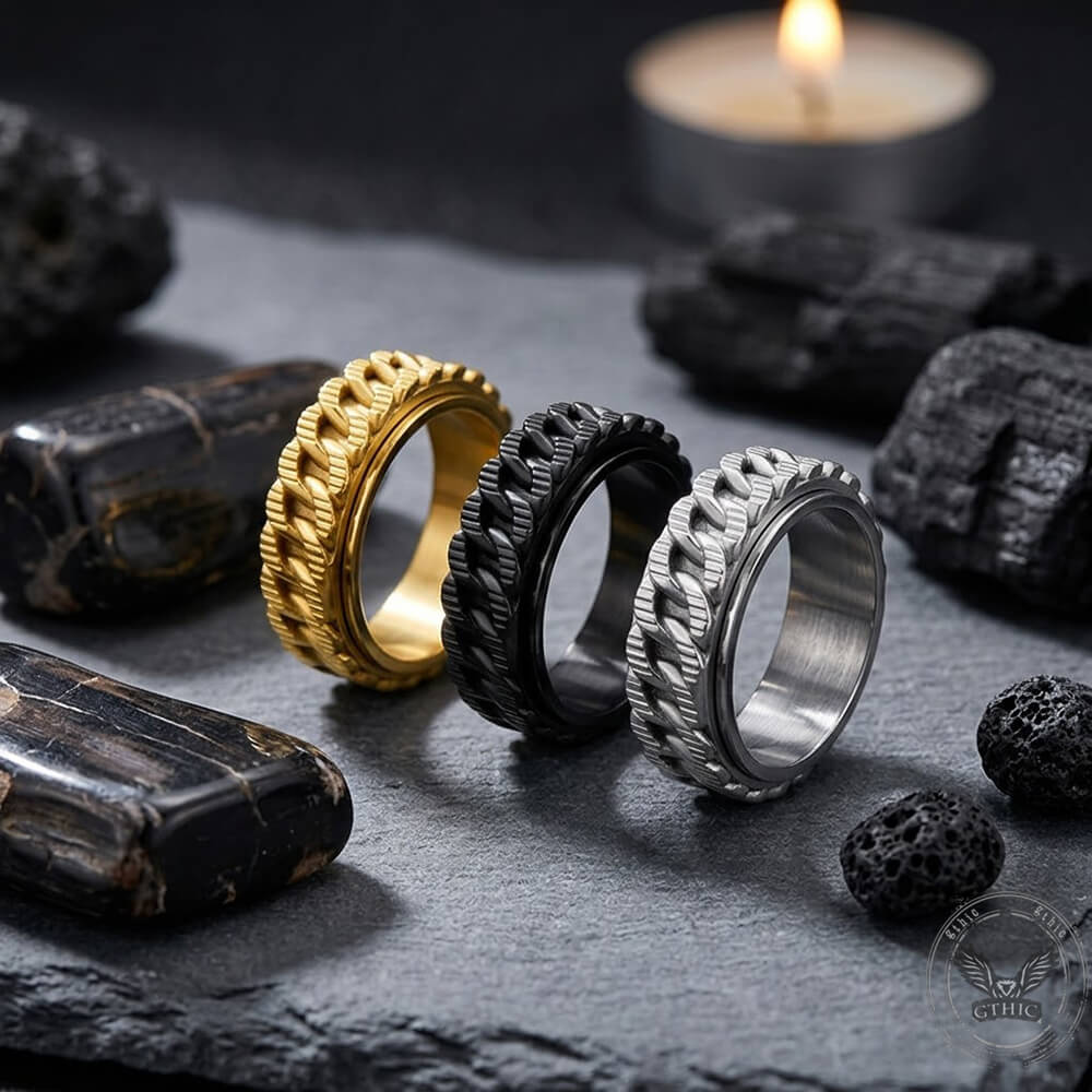 Punk Hip-Hop Cuban Link Stainless Steel Spinner Ring