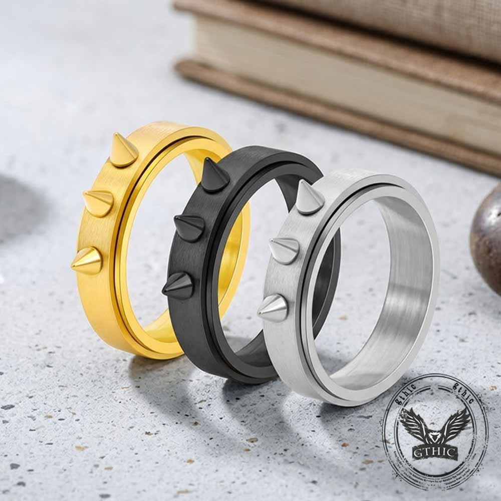 Punk Triple-Spike Stainless Steel Spinner Ring
