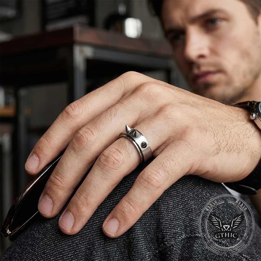 Punk Triple-Spike Stainless Steel Spinner Ring