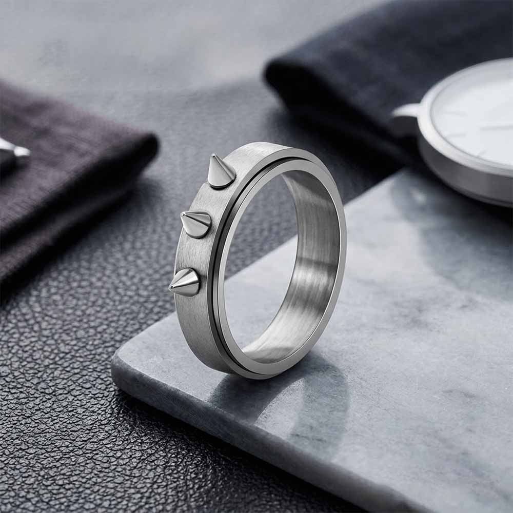 Punk Triple-Spike Stainless Steel Spinner Ring