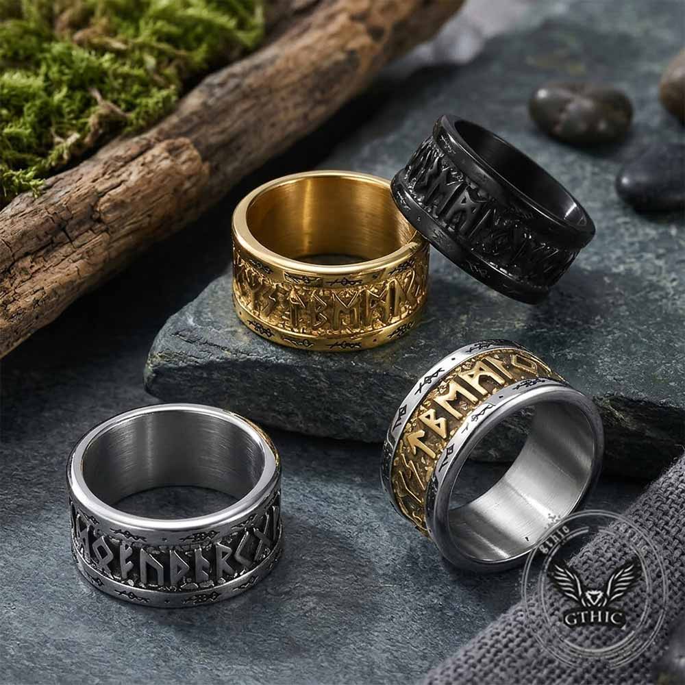 Nordic Viking Rune Stainless Steel Retro Band Ring