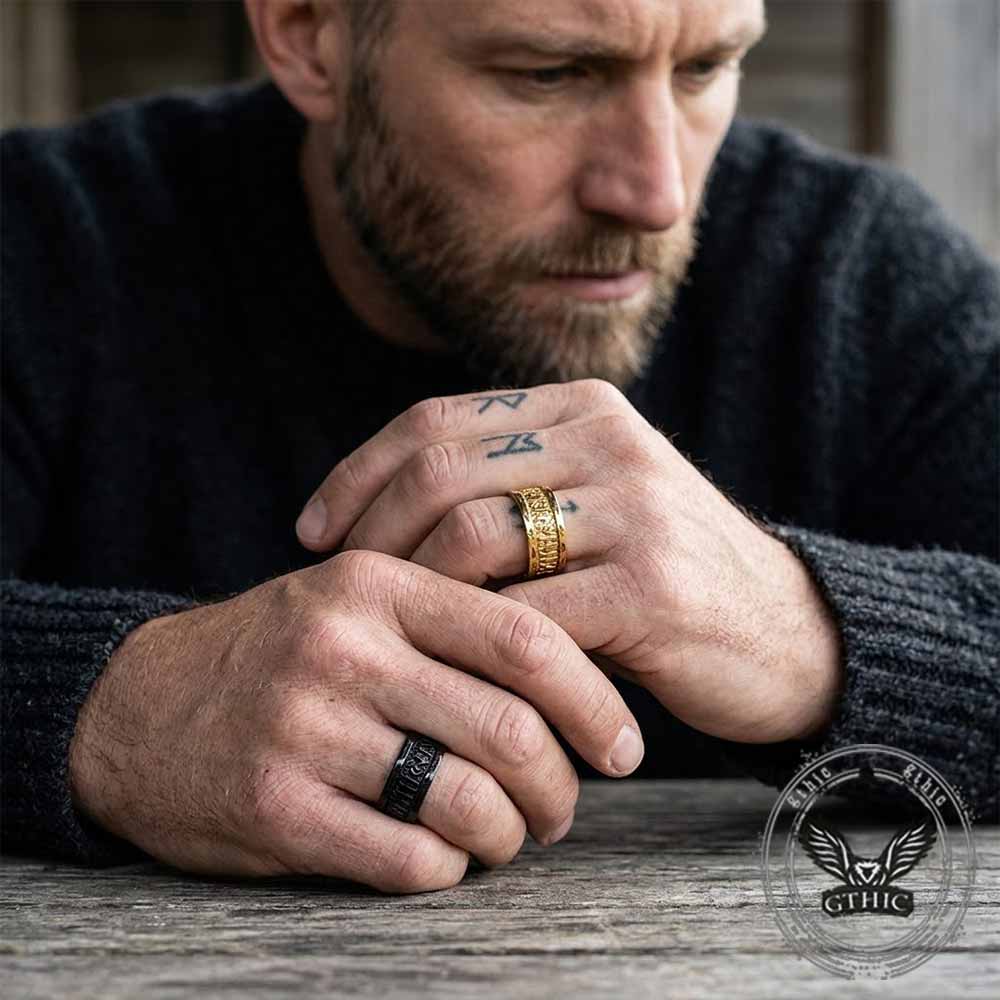 Nordic Viking Rune Stainless Steel Retro Band Ring