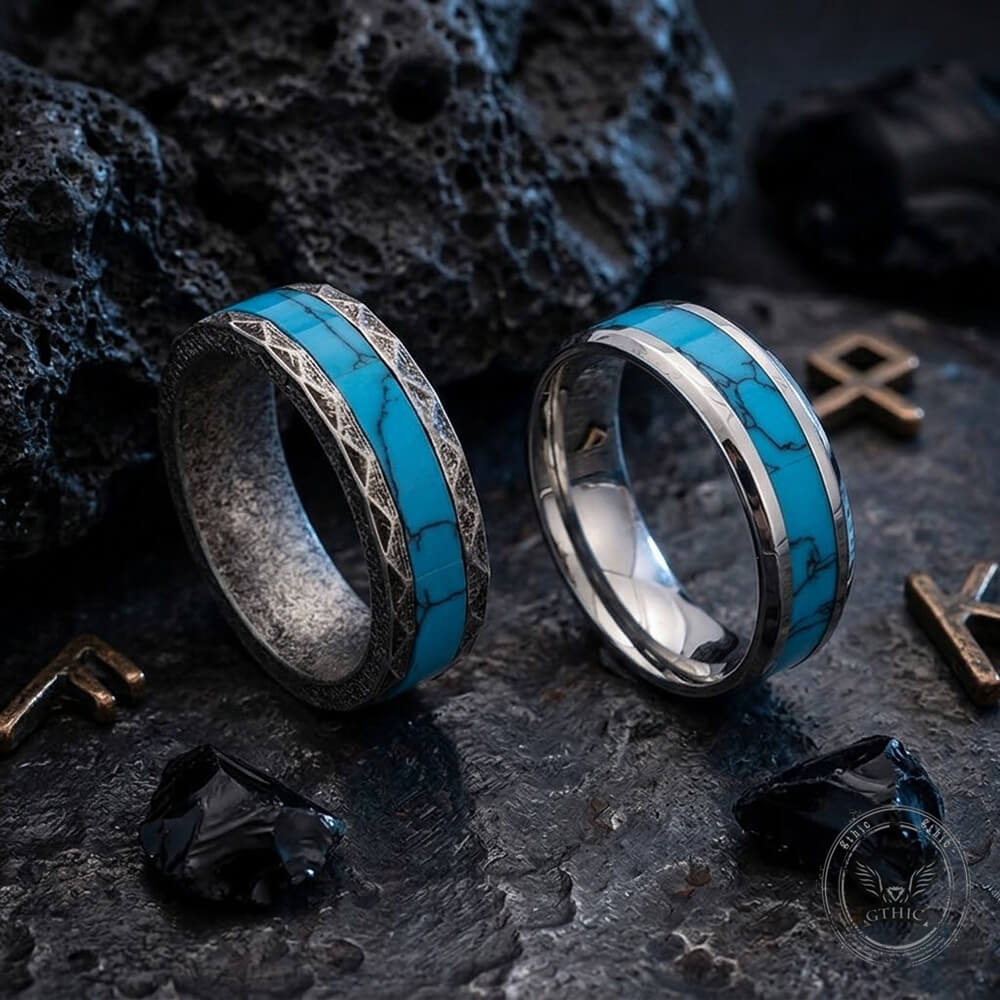 Retro Rhombus Facet Turquoise Stainless Steel Band Ring