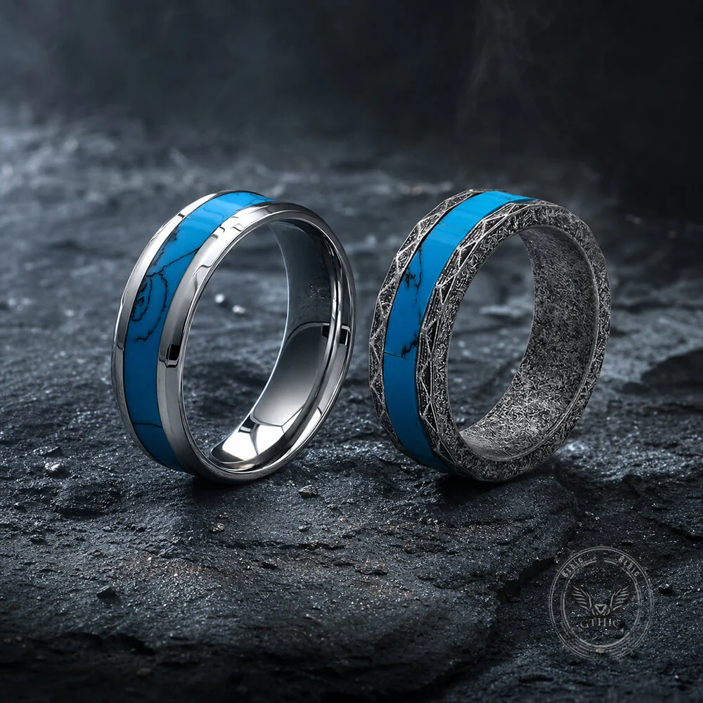 Retro Rhombus Facet Turquoise Stainless Steel Band Ring