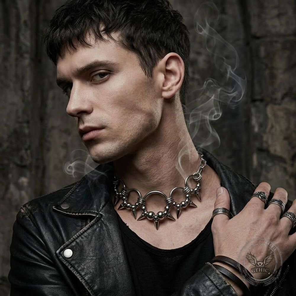 Punk Rivets Rings Stainless Steel Clavicle Necklace