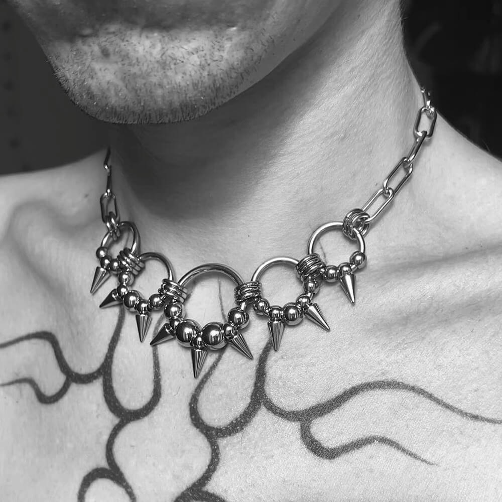 Punk Rivets Rings Stainless Steel Clavicle Necklace