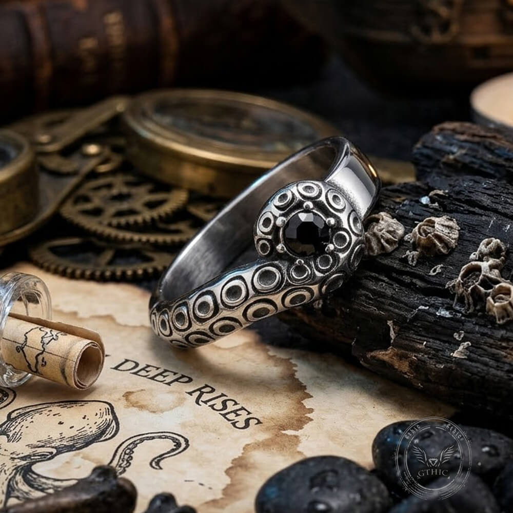 Dark Gem Octopus Tentacle Vintage Stainless Steel Ring
