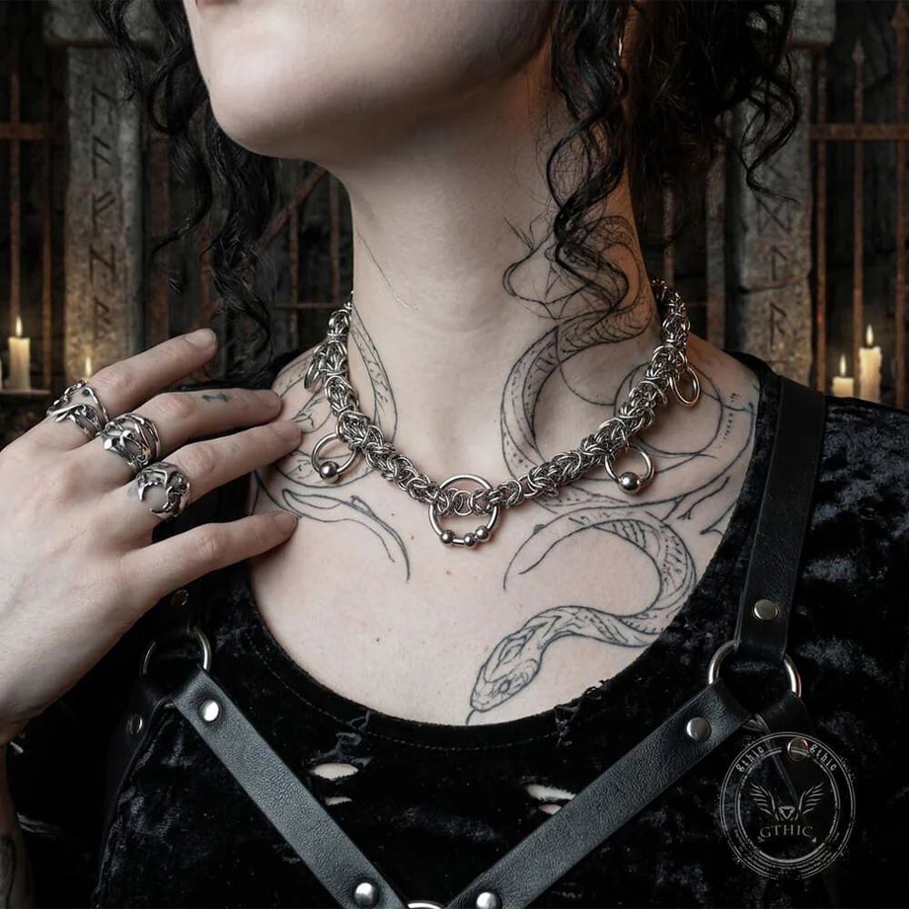 19750-punk-ring-woven-chain-stainless-steel-clavicle-necklace-1.webp Punk Ring Woven Chain Stainless Steel Clavicle Necklace