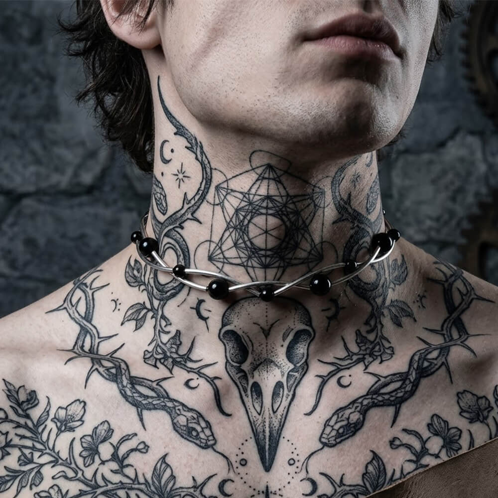 19855-punk-black-beads-double-layer-stainless-steel-necklace-1.jpg Punk Black Beads Double-Layer Stainless Steel Necklace