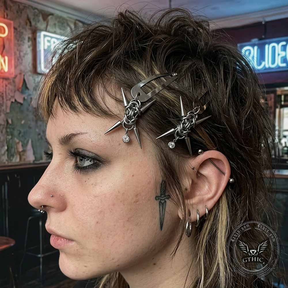 Punk Stainless Steel Rivet Spiked Hair Clips