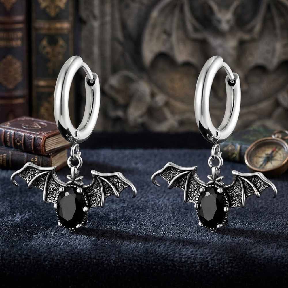 Vintage Bat Diamond-Set Stainless Steel Earrings