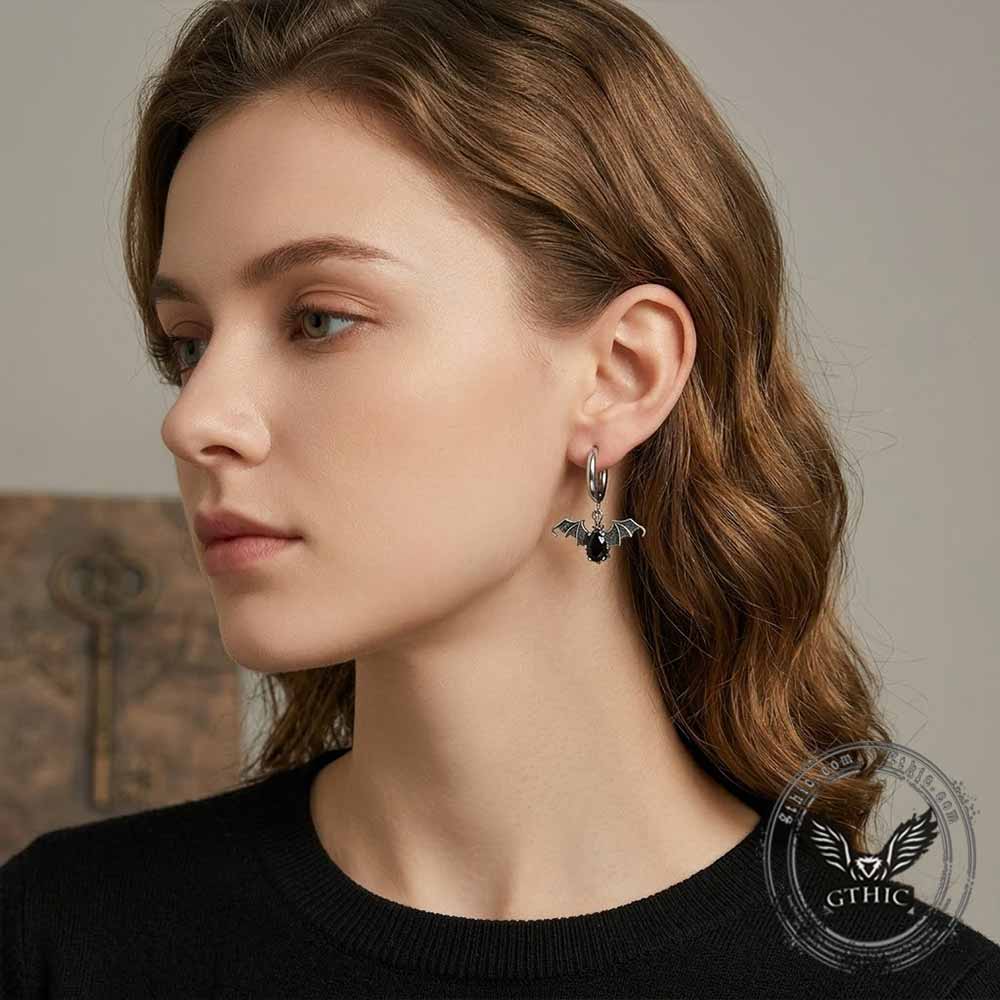 Vintage Bat Diamond-Set Stainless Steel Earrings