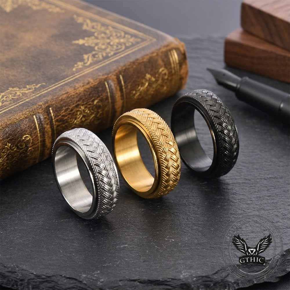 Simple Woven Pattern Stainless Steel Spinner Ring