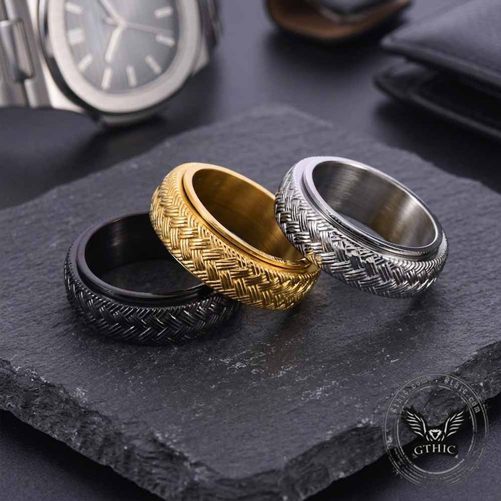 Simple Woven Pattern Stainless Steel Spinner Ring