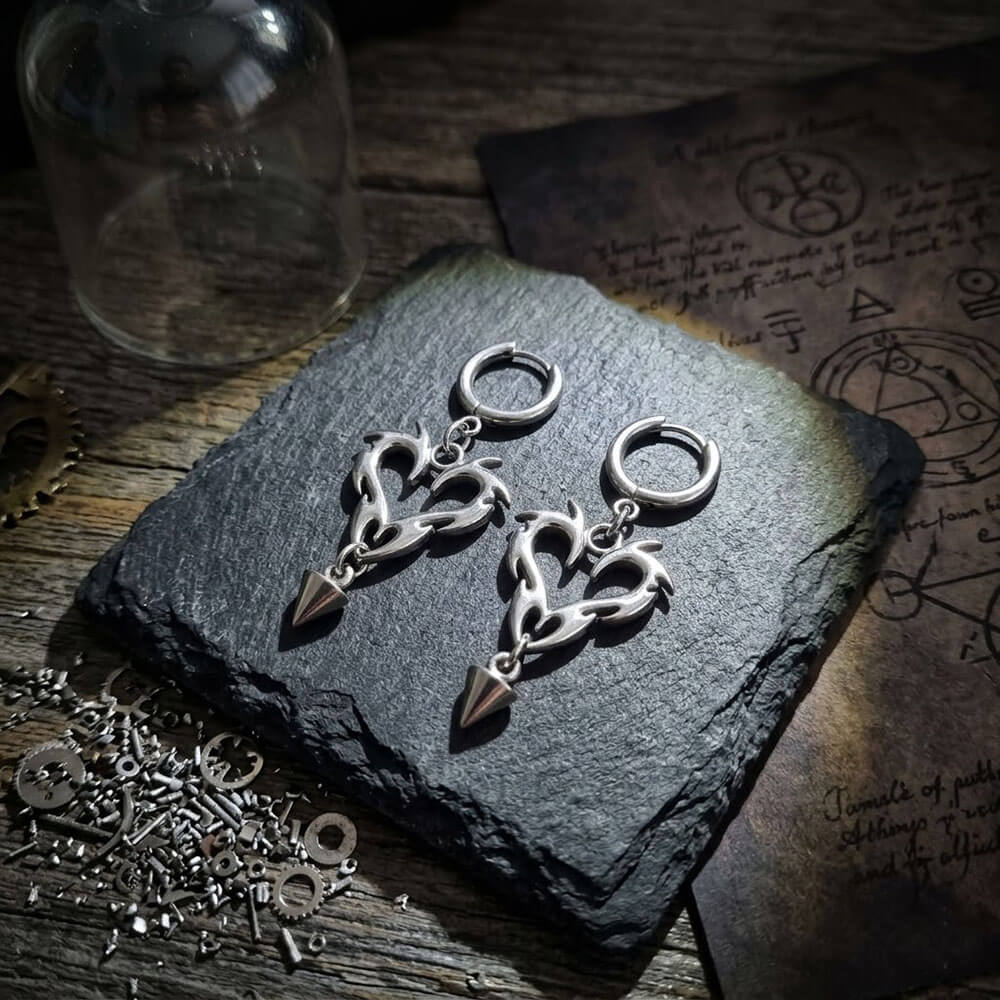 Gothic Flame Spike Stainless Steel Punk Earrings