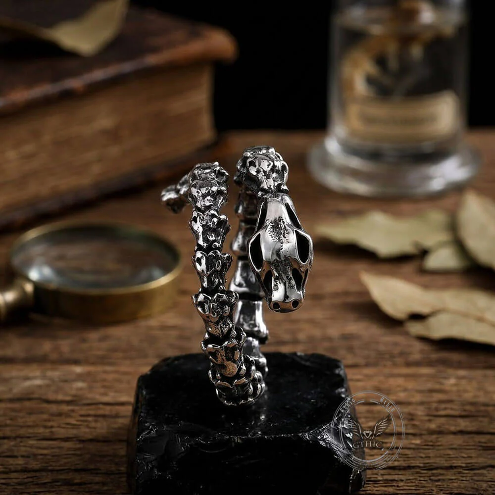 Vintage Snake Bone Stainless Steel Skull Open Ring