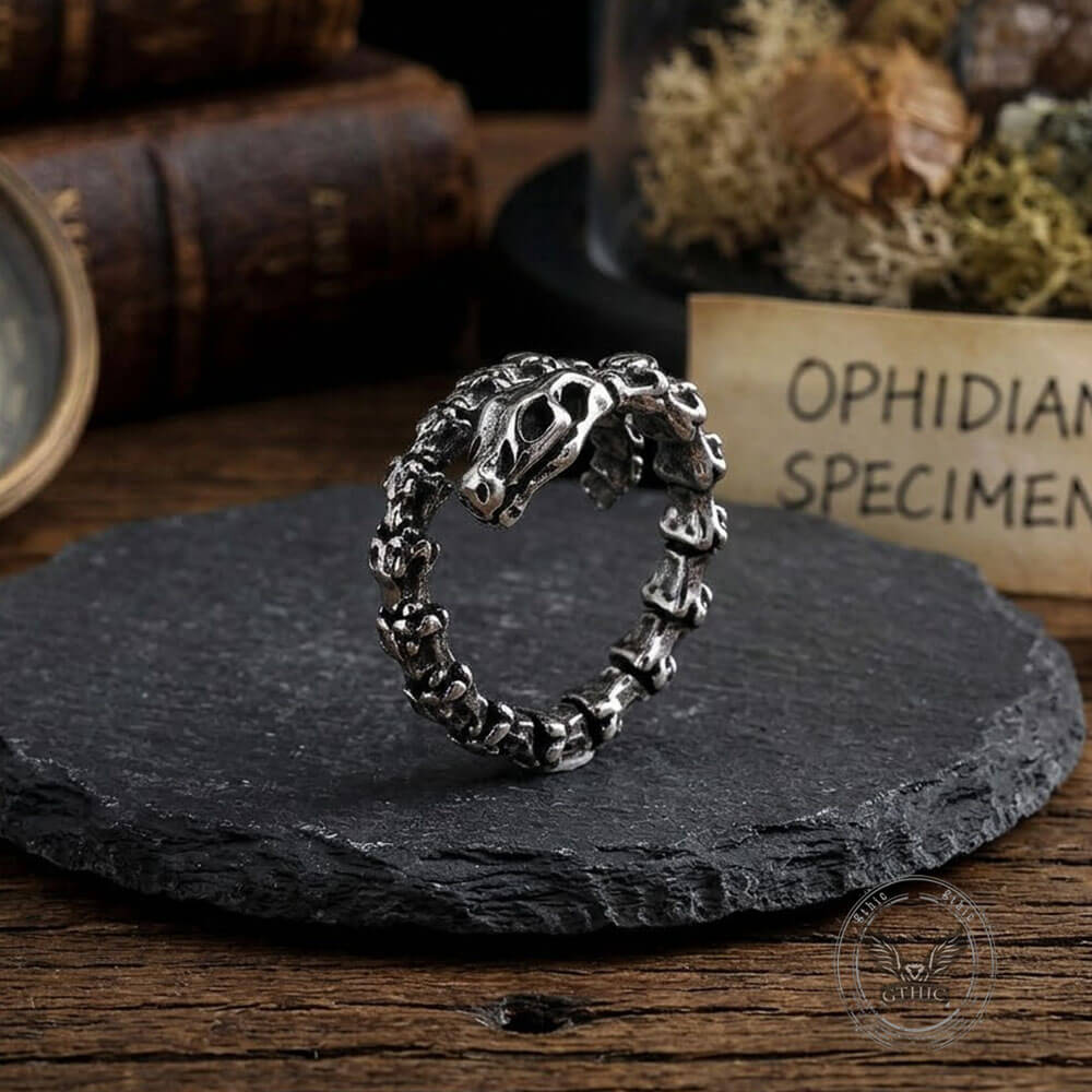 Vintage Snake Bone Stainless Steel Skull Open Ring