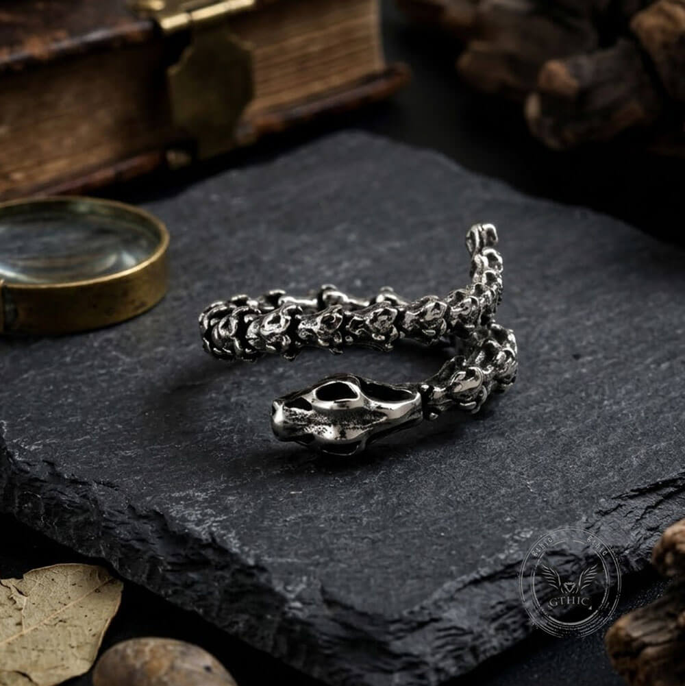 Vintage Snake Bone Stainless Steel Skull Open Ring