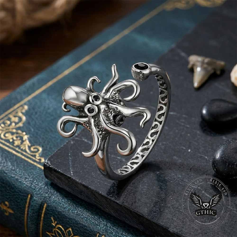 Vintage Octopus Stainless Steel Spinner Open Ring