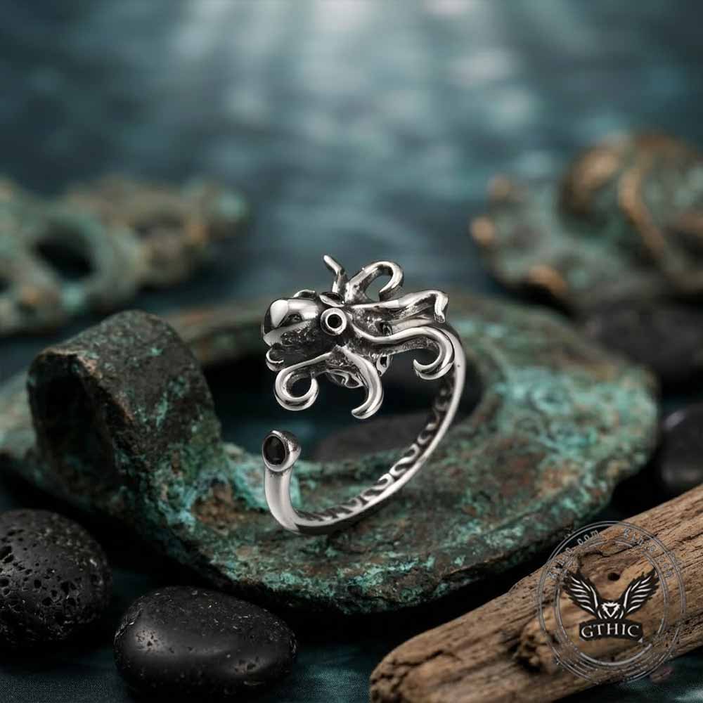 Vintage Octopus Stainless Steel Spinner Open Ring