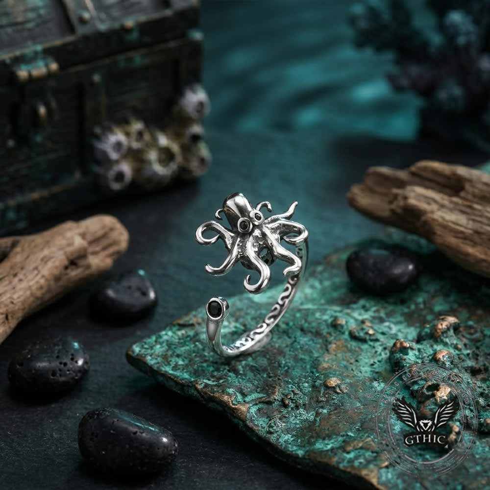 Vintage Octopus Stainless Steel Spinner Open Ring