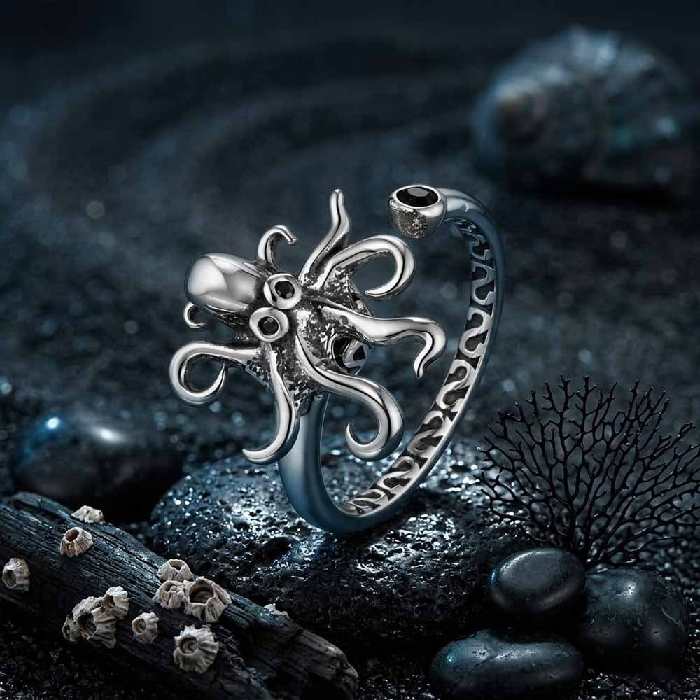 Vintage Octopus Stainless Steel Spinner Open Ring