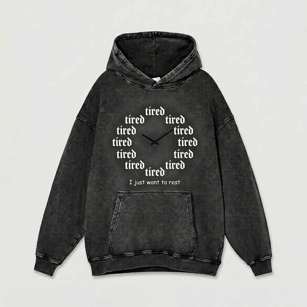 "I Just Want to Rest" Vintage Washed Cotton Hoodie