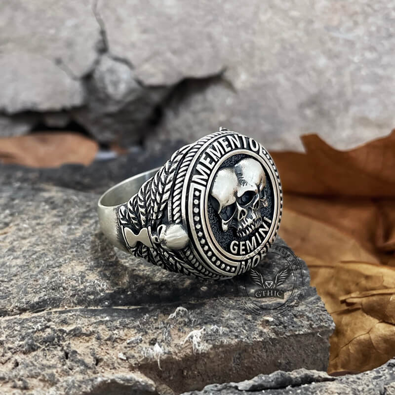 12 Constellations Zodiac Sign Sterling Silver Skull Ring