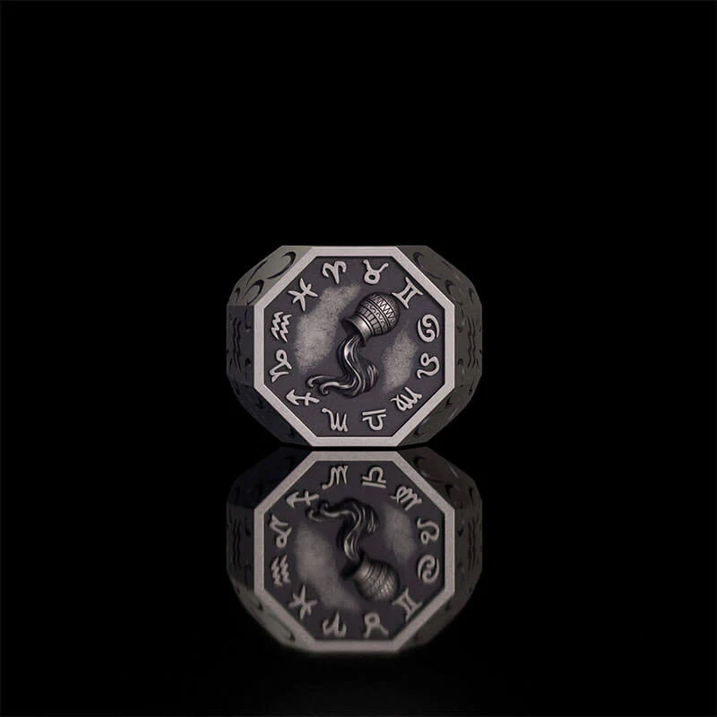 12 Constellations Zodiac Sterling Silver Octagonal Ring