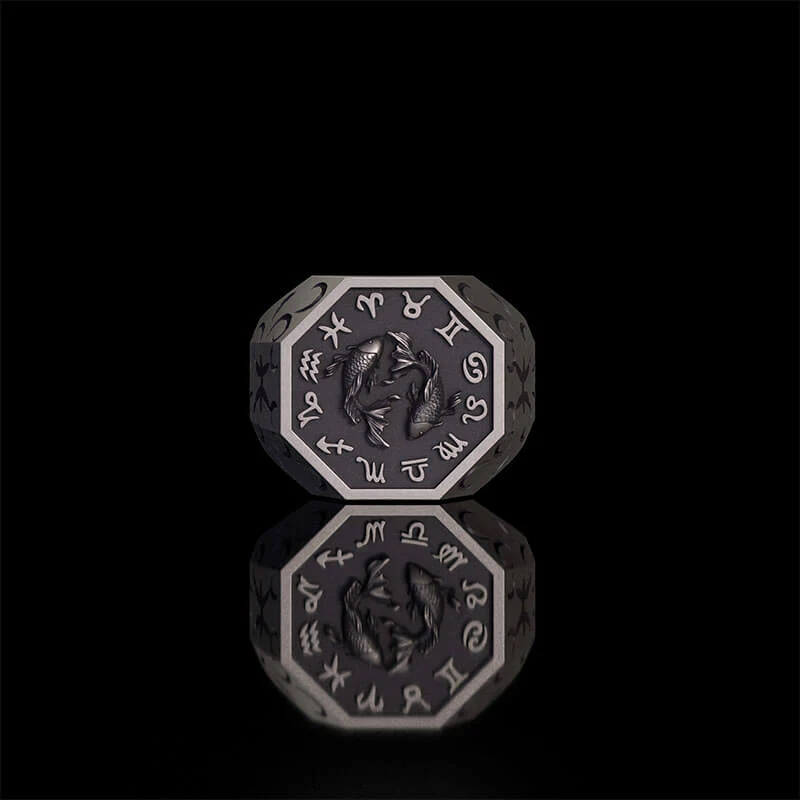 12 Constellations Zodiac Sterling Silver Octagonal Ring