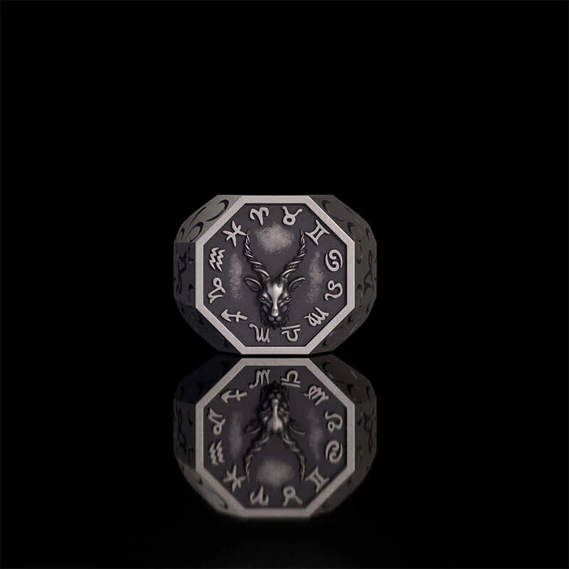 12 Constellations Zodiac Sterling Silver Octagonal Ring