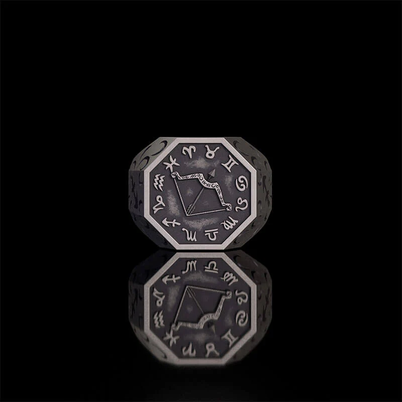 12 Constellations Zodiac Sterling Silver Octagonal Ring