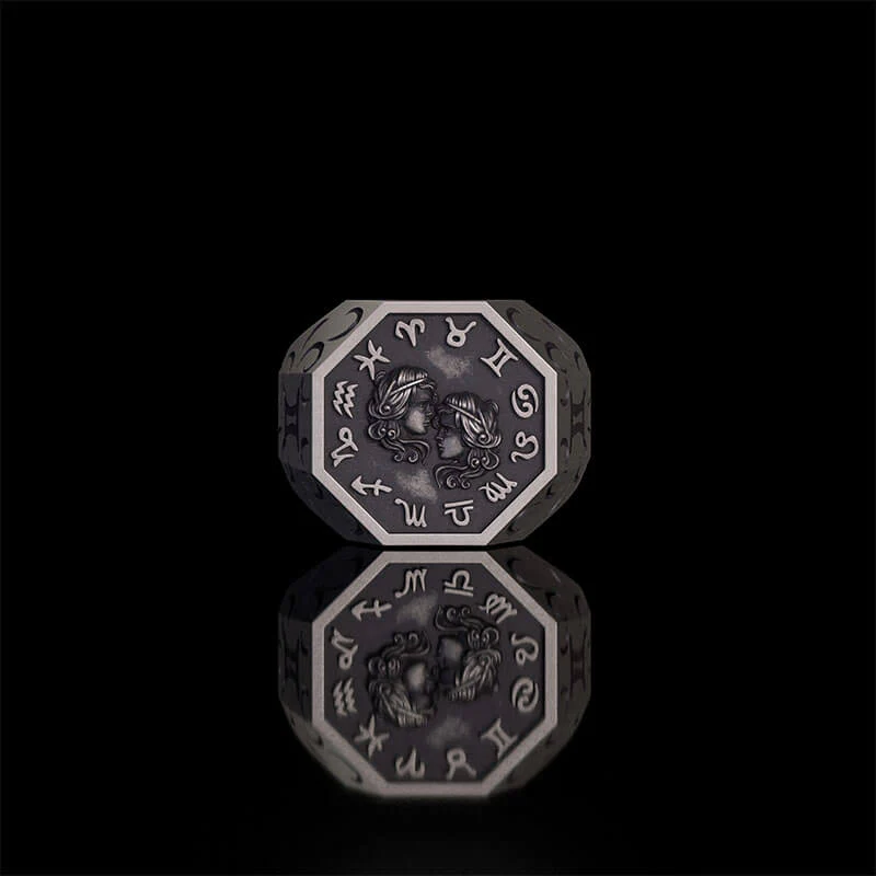 12 Constellations Zodiac Sterling Silver Octagonal Ring
