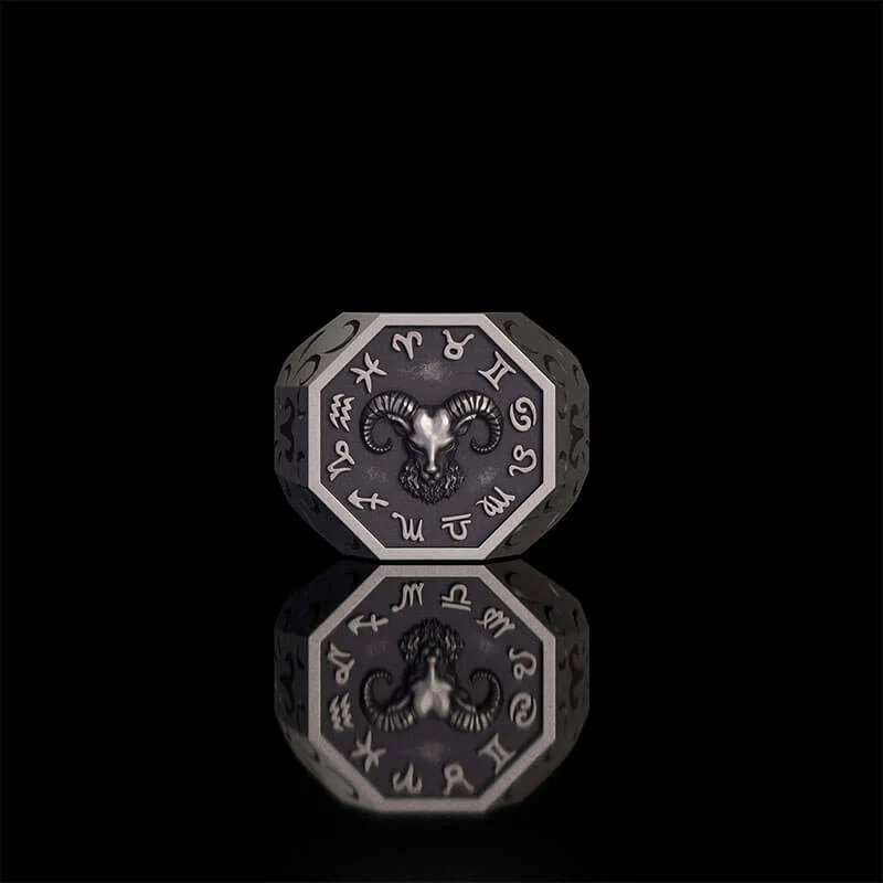 12 Constellations Zodiac Sterling Silver Octagonal Ring