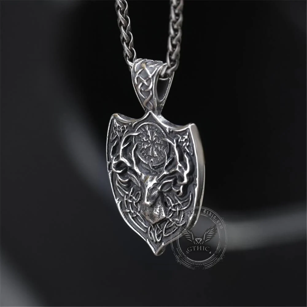 Viking Stag Vegvisir Stainless Steel Pendant