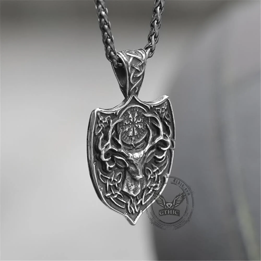 Viking Stag Vegvisir Stainless Steel Pendant