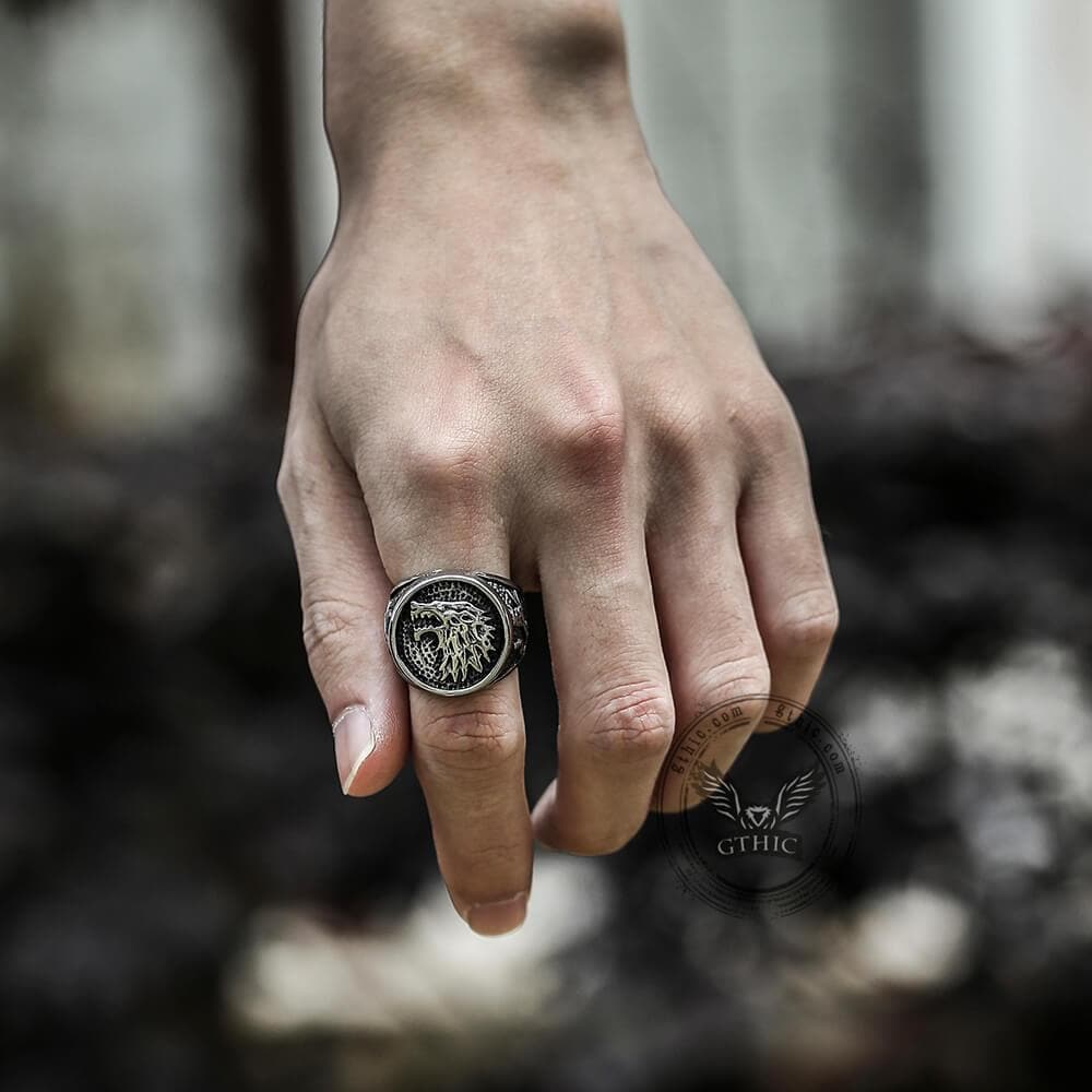 2573-growling-direwolf-stainless-steel-ring-2.jpg Growling Direwolf Stainless Steel Ring