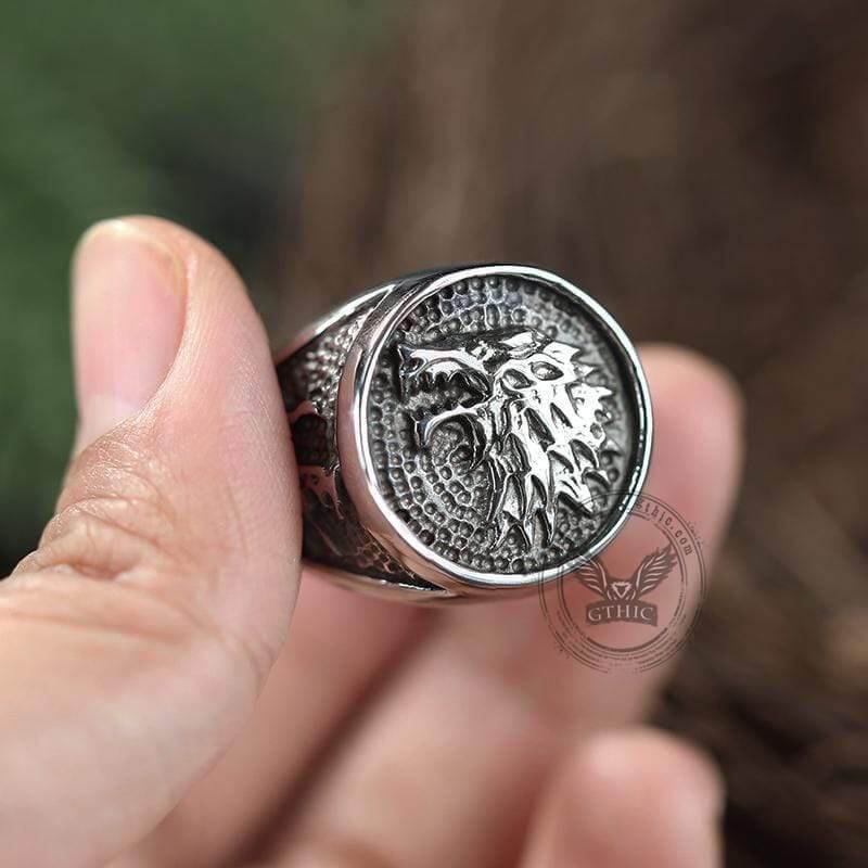 2573-growling-direwolf-stainless-steel-ring-4.jpg Growling Direwolf Stainless Steel Ring