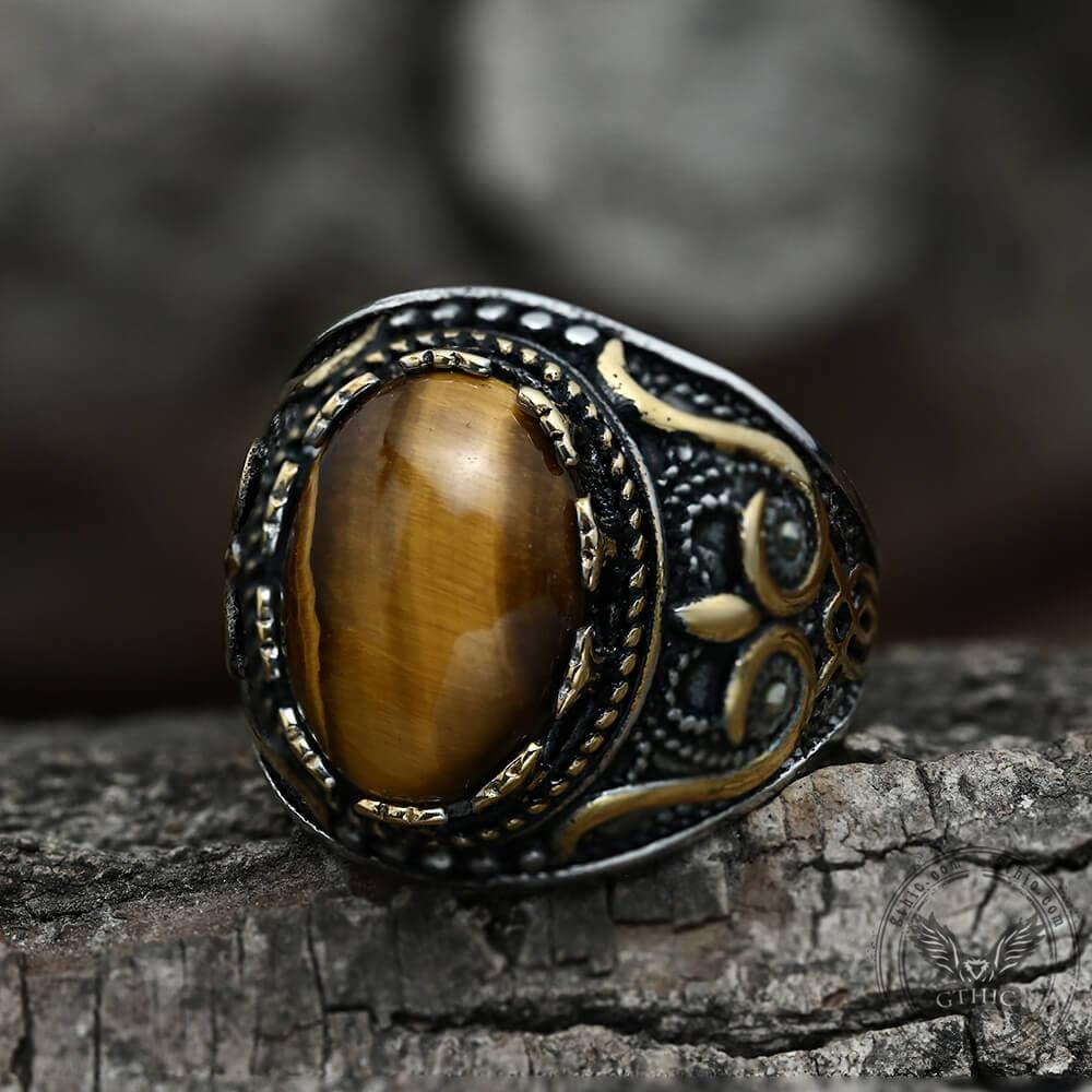 2593-vintage-pattern-turquoise-tiger-eye-stainless-steel-ring-1.jpg Vintage Pattern Turquoise Tiger-Eye Stainless Steel Ring